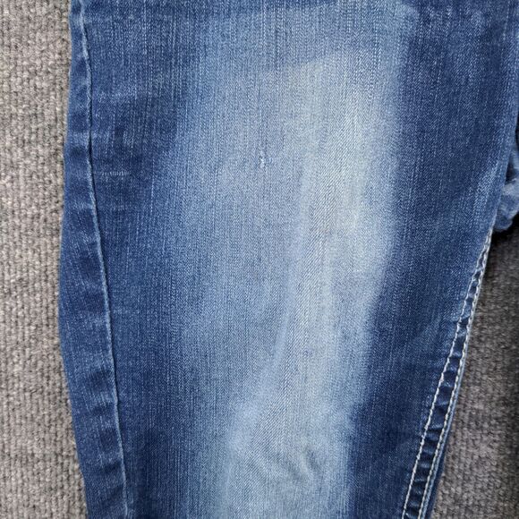 WallFlower Womens Cuffed Cropped Jeans Blue Size 11 Faded Whiskers 2-Button - Picture 7 of 16